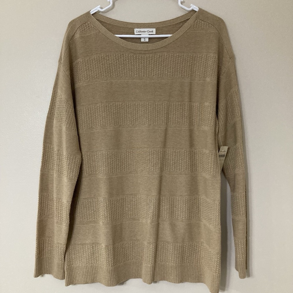 NWT Coldwater Creek Cable Stripe Pullover Sweater Womens XL 16 Brown Textured